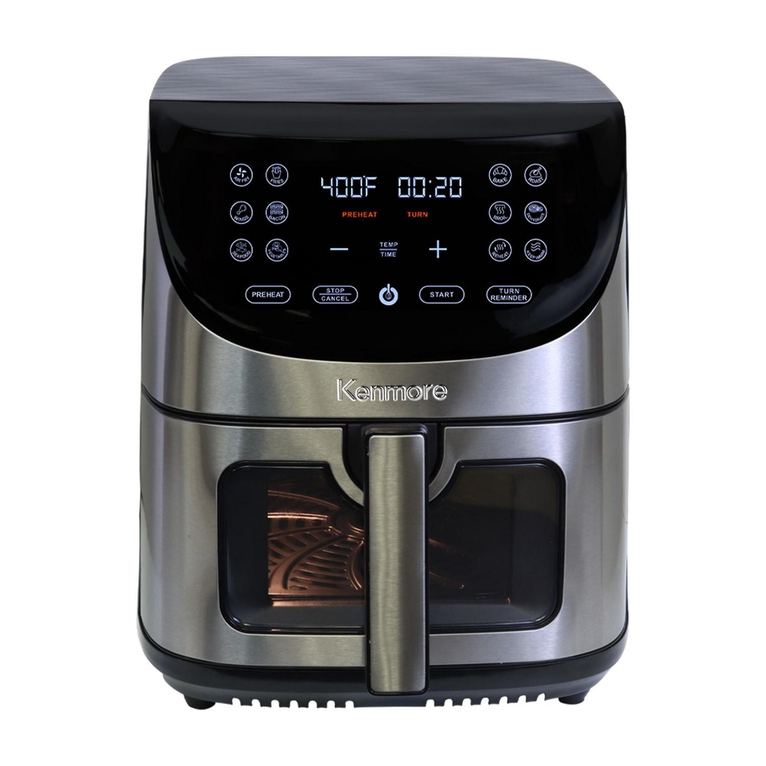 Kenmore 8 Qt Air Fryer 1700W 12 Presets Digital Touch Screen Stainless Steel Family Size Nonstick Basket Easy Cleanup Dishwasher Safe OilLess Cooking