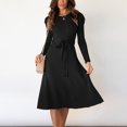 thumbnail image 1 of Dvkptbk Chandails pour Femmes Chandail pour Femme Robe Chandail Mi-Longue Col Rond Manches Bouffantes Couleur Unie Jupe Tricotée Vêtements en Liquidation, 1 of 1