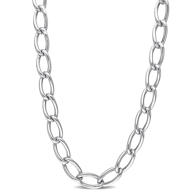 Miabella Sterling Silver Link Chain Necklace with 10mm wide polished sterling silver oval links, secured by a lobster clasp, made in Italy, suitable as a statement necklace or for layering with other jewellery.