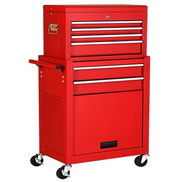 Gymax Coffre de Rangement Roulant 2 en 1 pour Garage, Boîte à Outils avec 6 Tiroirs