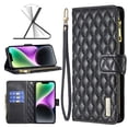 thumbnail image 1 of iPhone 14 Wallet Case Premium Handmade PU Leather Phone Case Card Slots Magnetic Closure Zipper Pocket Kickstand Flip Case with Hand Strap for iPhone 14 - Black, 1 of 5