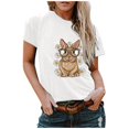 thumbnail image 1 of Hauts d'Été Grande Taille pour Femmes, T-shirt Imprimé Lapin Col Rond, Manches Courtes, Blouse Décontractée Ample, Col en V, en Solde, 1 of 4