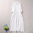 thumbnail image 1 of Meichang Robes Chemise en Coton et Lin pour Femmes, Unies, Coupe Ample, Manches Mi-Longues, Col à Revers, Boutonnées, Robes Midi, Fluides, Décontractées, Longues, Tuniques, Blanc, TG, 1 of 6