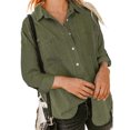 thumbnail image 1 of MAWCLOS Ladies Loose Curved Hem Denim Shirts Office With Pockets Tops Army Green M, 1 of 3