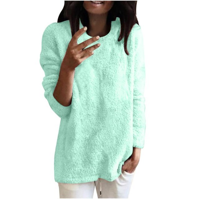 Chandails pour Femmes Unis Coupe Ample Blouse Légère Confortable Hauts Automne Hiver Manches Longues Hauts Décontractés Col Rond Chandail Hauts Noir P