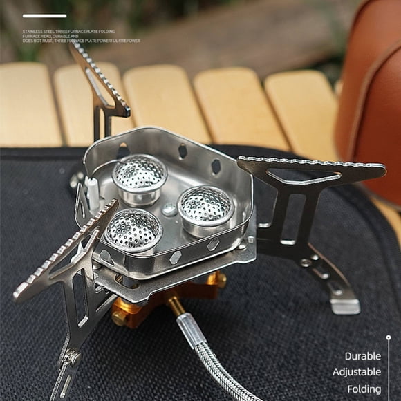 Cagogo Winter Outdoor Folding Gas Stove, Portable Camping Stove For Hiking Picnic Car Travel, Windproof Triple Burner Head With Ignition For Household Restaurant Use