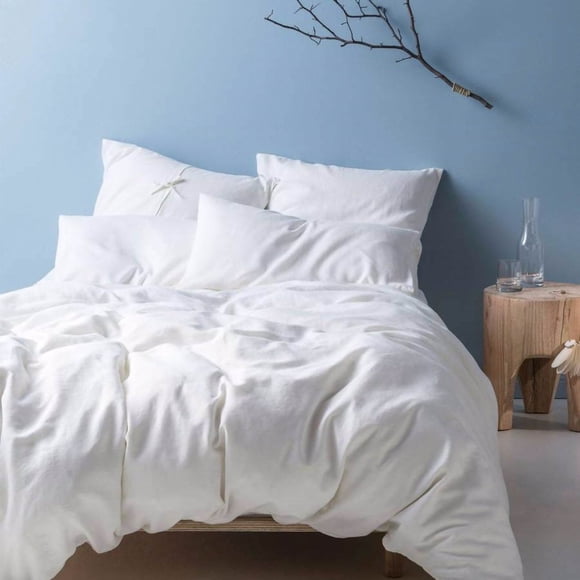 Q VITA Ensemble de Housse de Couette 100 % Coton – Très Grand Lit, Literie 3 Pcs – Doux, Respirant, Léger, Lavable à la Machine – Tissu Naturel, Tons Neutres, Conçu au Canada