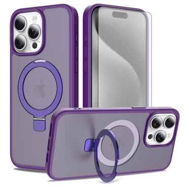 Asuwish Phone Case for iPhone 14 Pro Max 6.7 inch Tempered Glass Screen Protector Magnetic Folding Stand Frosted Translucent Rugged Shockproof Protective Cell Cover iPhone14pm Women Men Deep Purple