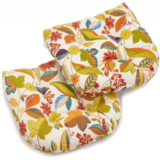 Coussin de Chaise de Salle à Manger Extérieur en Polyester Filé Tufté en Forme de U de 19 Pouces (Ensemble de 2) - Skyworks Multi. Ces Coussins Présentent un Motif floral et Feuillu Multicolore vibrant sur Fond Blanc, Fabriqué à Partir de Polyester Filé 100 %. Conçus avec un style Tufté Classique, Ils Ajoutent Confort et style aux Chaises de Salle à Manger Extérieures. Comprend Deux Coussins.