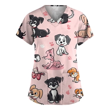 Ktyne Casual Scrub Tops Women L Short Sleeve Nursing Uniforms Vneck Nursing Tops Causal Loose Fit Scrub Tops Pink L