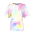 thumbnail image 4 of Pompotops T-shirt Imprimé Mode Femme Manches Courtes Chemisier Col Rond Casual Tops Dégagement, 4 of 5