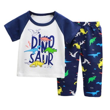 WEAIXIMIUNG Tenue d'Intérieur d'Été pour Enfants Garçons Filles T-Shirt à Manches Courtes Imprimé Dessin Animé Pantalon Long Pyjamas Ensembles Vêtements pour Enfants 3-4 Ans