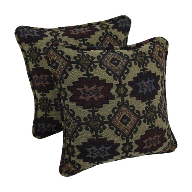 18-inch Double-corded Patterned Tapestry Square Throw Pillows with Inserts (Set of 2) - Palomino