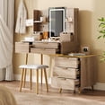 thumbnail image 2 of Newest 7-Drawer Vanity Desk with LED Mirror & Carved Details, Fluted Makeup Table with Metal Legs and PU Stool, Carved Dressing Table with Jewelry Storage for Bedroom, 2 of 9