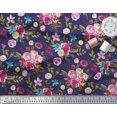 thumbnail image 2 of Soimoi Blue polyester Crepe Fabric Feather,Leaves & Ranunculus Floral Print Fabric by Yard 52 Inch Wide, 2 of 3