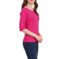 thumbnail image 4 of INSPIRE CHIC Hauts pour Femmes Manches au Coude Encolure Bateau Coupe Ajustée T-Shirt Classique Décontracté TP Rouge Rose, 4 of 8