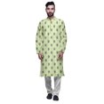 thumbnail image 1 of Atasi Kurta Long Indien en Satin Modal Imprimé pour Homme avec Ensemble de Pyjama Churidar Blanc, 1 of 1