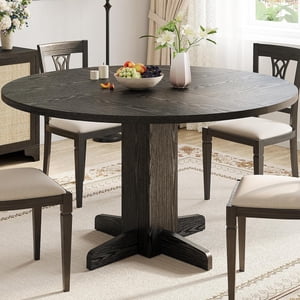 IdealHouse Table ronde, 47 Table de cuisine de pouce pour 4-6 personnes, Table de dîner en cercle de ferme moderne avec socle en bois, table de salle à manger en bois pour la cuisine, noir (Table seulement)
