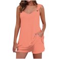 thumbnail image 1 of Yuyuzo Womens Lounge Sets Two Piece Square Neck Tank Tops Wide Leg Shorts with Pockets Matching Outfits, 1 of 7