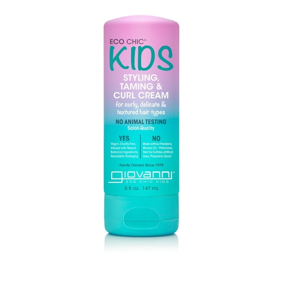 GIOVANNI Eco Chic Crème Coiffante pour Enfants pour Apprivoiser et Courber - Crème pour Courber pour Enfants, Produits pour Cheveux Bouclés pour Enfants, Crème pour Courber pour Cheveux Bouclés pour Enfants, pour Types de Cheveux Bouclés, Délicats et Texturés, Qualité Salon - 5 Fl Oz