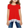 thumbnail image 1 of MeetoTime Kids Short Sleeve Tops Summer Casual Round Neck Gradient Color Lace Layered T-Shirt Tee for Girls, 1 of 4
