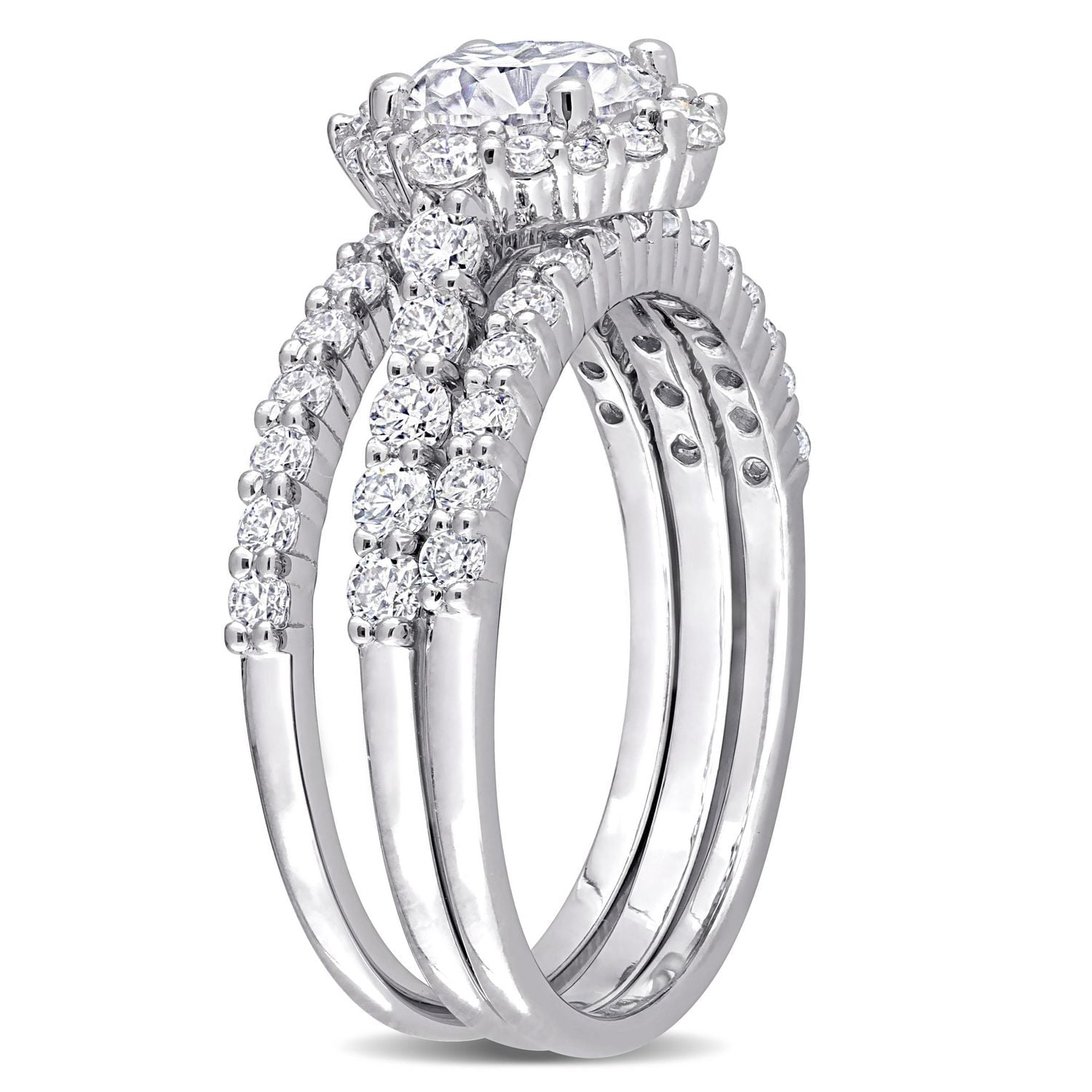 Ensemble nuptial de 3 pièces Miabella en argent sterling avec moissanite 2 carats PPT