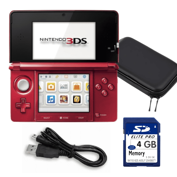 Nintendo 3DS Handheld Video Game Console with Carrying Case and 4GB SD Card - Flame Red (Refurbished)