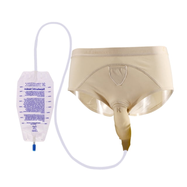 JJICN Sac de Collecte d'Urine en Silicone Portable pour Femmes Réutilisable en Pur Coton TG. l'Image Montre des sous-Vêtements d'Incontinence Beiges avec un Sac de Collecte d'Urine Connecté. Fait de Silicone de Haute Qualité et de Tissu Respirant Double Face, Il Est Doux, Agréable pour la Peau et durable. Conçu pour les Utilisateurs Âgés Ou les patients Ayant Besoin de Cathéters Féminins, Il Offre une protection Anti-Fuite et un Confort. les sous-Vêtements Conviennent aux Tailles 39-43 Pouces (100