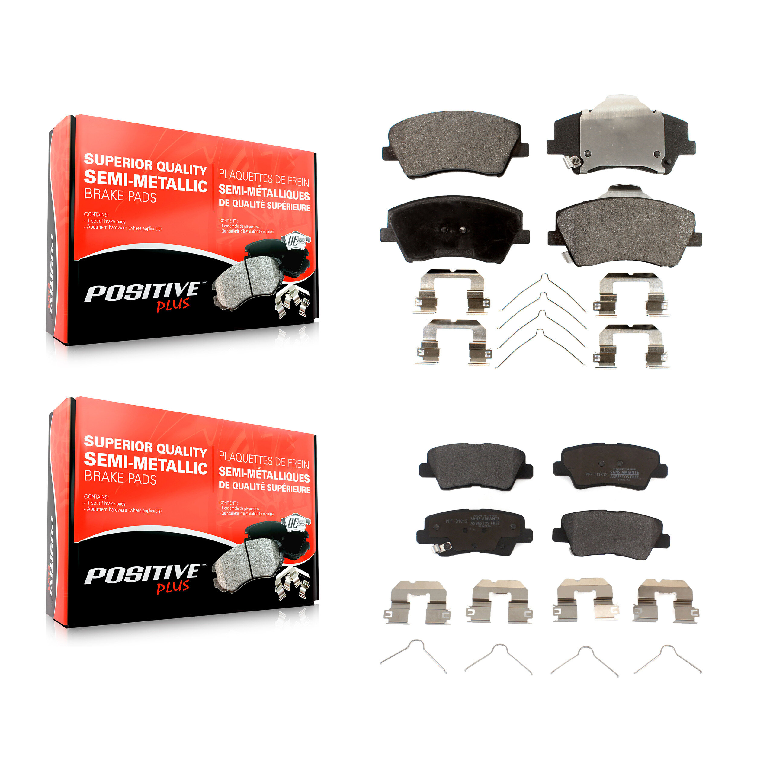 Positive Plus Front Rear Semi-Metallic Brake Pads Kit for Car Hyundai Elantra Ioniq Kia Niro KPF-100289