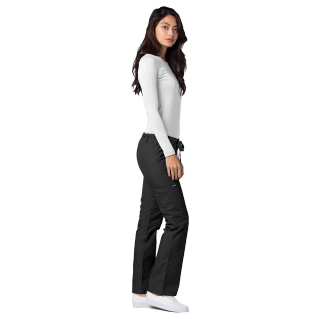 Adar Universal Women's Straight Leg Scrub Pants, Drawstring, Durable Poplin, Black