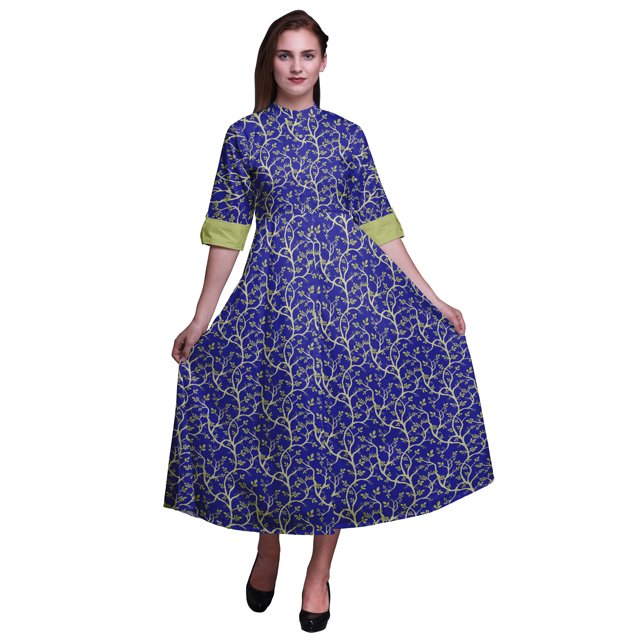 Bimba Robe à Manches Roulées pour Femmes à Imprimé Feuilles, Col Mandarin, Chemise Boutonnée - XX-Grand