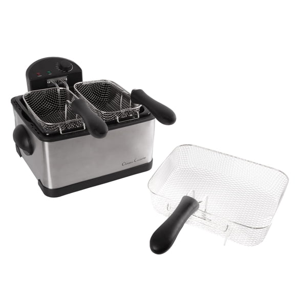Deep Fryer - 4-Liter Electric Oil Fryer - 1 Large Basket and 2 Small for Dual Use - Stainless-Steel Cooker with Cool Touch Features by Classic Cuisin