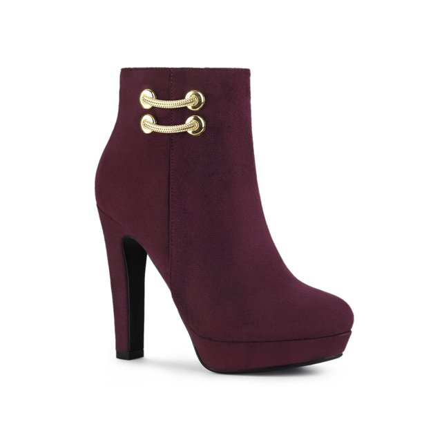 Unique Bargains Bottines à Talon Bloc Haut pour Femmes à Bout Rond avec Fermeture Éclair Latérale