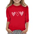 thumbnail image 1 of PMVFHDE Hauts d'Été pour Fille T-Shirts pour Fille Hauts d'Été Graphiques Hauts Tendance pour Fille T-Shirt Robe pour Fille Imprimé de la Saint-Valentin pour Fille Col Rond Fonctionnel T-Shirt Manches 3/4 Rouge, 9-10 Ans, 1 of 4