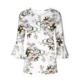 thumbnail image 4 of Womens Tops Ladies Top Floral Print V-Neck Short Sleeve Button T-Shirt Coffee L, 4 of 5