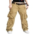 thumbnail image 1 of Women‘s Solid Color Cargo Pants  Casual Mid Waist Wide Leg Combat Pants with Pockets, 1 of 3