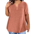 thumbnail image 2 of Womens T Shirts Plus Size Color Block Gradient Print V Neck Shirt Short Sleeve Blouse T-Shirt Femme Coffee M, 2 of 7