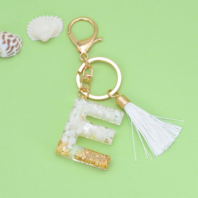 New White Tassel Letter Key Chain Crystal Drop Pendant Fashionable Bag Key Chain
