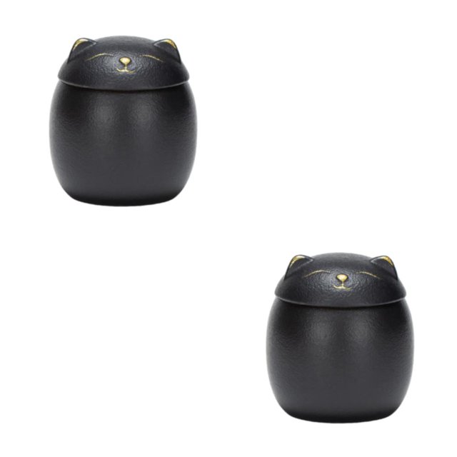 Baohd Large Capacity Ceramic Canisters Cute For Wide Application Sturdy And Durable Ceramics Cat Form Ceramic Tea Jars black 500ml 2Set
