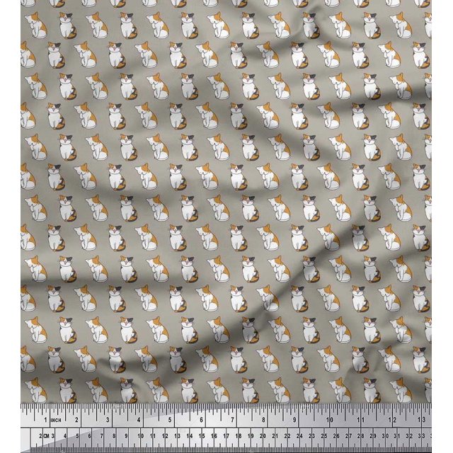 Soimoi Polyester Crepe Fabric Cat Animal Decor Fabric Printed Yard 52 Inch Wide