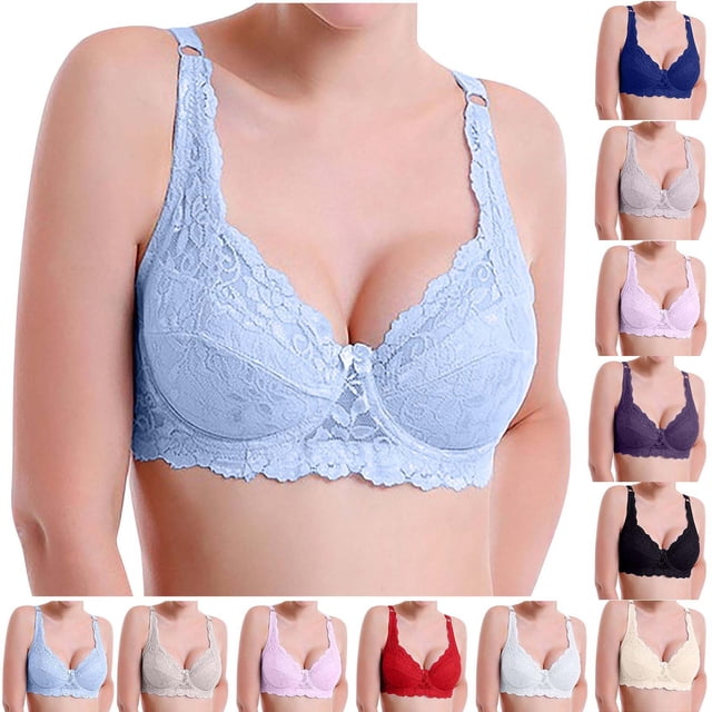 Sentmoon Bras for Women Plus Size Bras for Women No Underwires Lace Lift Wide Strap Thin Style Breathable Solid Color Support Bras Soft and Comfortable for Date Pink 90C