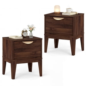 Gymax 2 Pcs Nightstand w/ Storage Mid Century Modern Bedside Table w/ Drawer