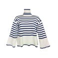 thumbnail image 1 of Women‘s Mock neck Sweaters Casual Long Sleeves Striped Print Color Block/Solid Color Side Split Loose Fit Knitted Tops, 1 of 2