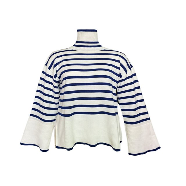 Women‘s Mock neck Sweaters Casual Long Sleeves Striped Print Color Block/Solid Color Side Split Loose Fit Knitted Tops