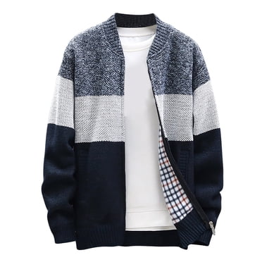 Pisexur Men's Cardigan Sweaters Full Zip Up Stand Collar Slim Fit Casual Knitted Sweater with 2 Front Pockets