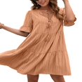 thumbnail image 2 of Women Short Sleeve Loose Dress with A-line Version  Simple Style Solid Color V-neck Summer Clothing, 2 of 6