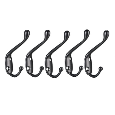 Unique Bargains Dual Prong Coat Hooks Wall Mounted Double Utility Hook 80mm x 18mm x 55mm 5pcs
