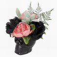 thumbnail image 2 of Crâne noir avec composition florale, 2 of 5
