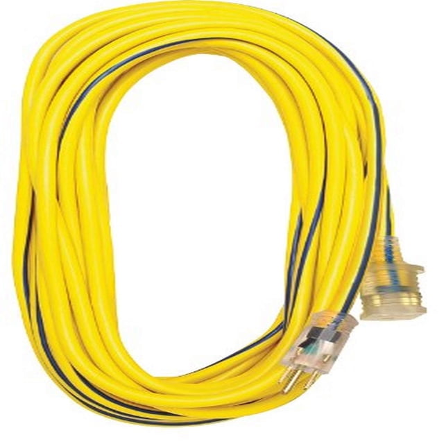 Voltec 05-00364 12/3 SJTW Rallonge Extérieure avec Extrémité Éclairée 25 Pieds Jaune avec Rayure Bleue