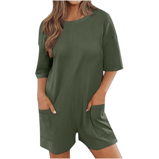 AherBiu Women's Casual Short Sleeve Backless Romper, Medium
